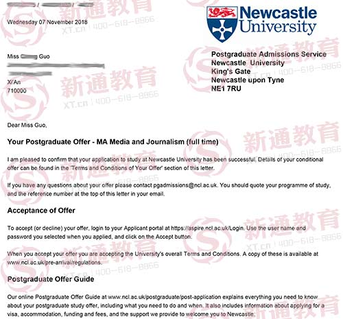 纽卡斯尔大学offer