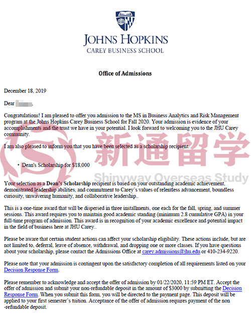 约翰霍普金斯大学硕士录取
