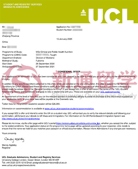 英国G5名校UCL营养学硕士录取