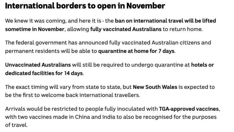 重磅！澳洲官宣11月开国门！认可中国疫苗！三类人入境！留学生返澳在即！6